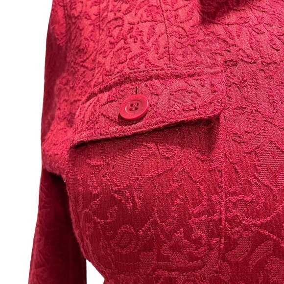 Women's Red Floral Textured Jacket Sz XL Casual Classic Stylish Party Zip-Up - Picture 11 of 11